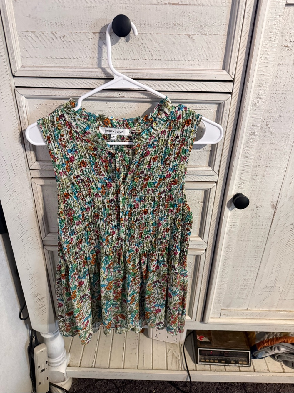 Rose & Olive Multicolor Green Floral Smocked Tank